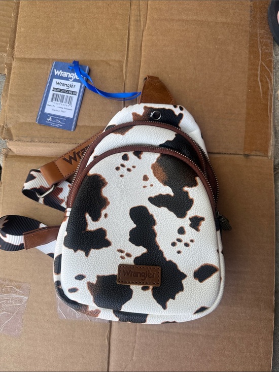 Wrangler Handbags - Wrangler White, Black & Brown Cowprint Sling Bag